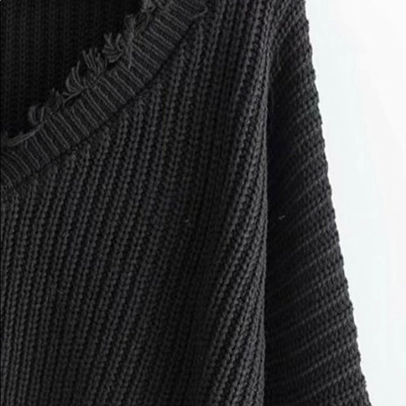 Frayed Trim Drop Shoulder Sweater 